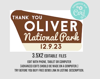3.5x2 National Park Favor Tag: Editable Thank You Card (Digital Download)