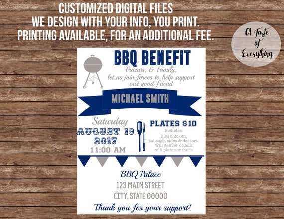 bbq benefit flyer digital files fundraiser grill barbecue etsy