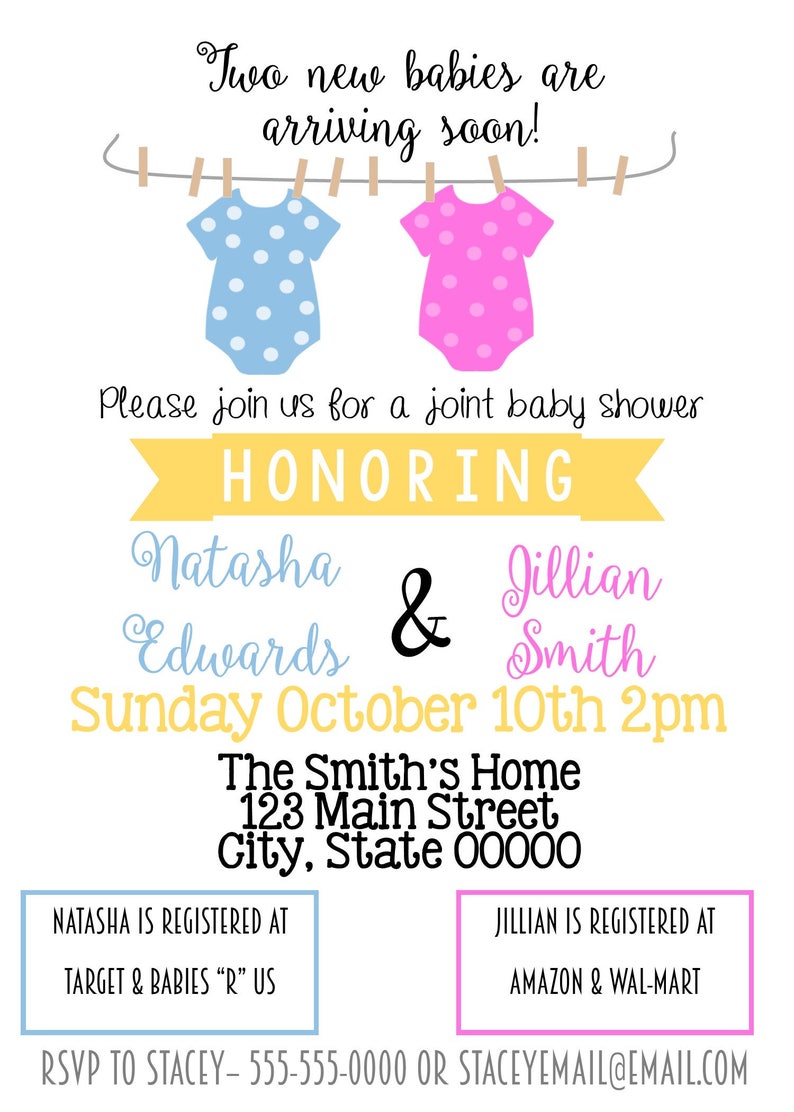 Double baby shower invitation Joint baby shower sisters Etsy