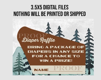 3.5x5 Diaper raffle PRINTABLE DIGITAL files national park forest baby shower