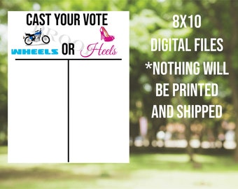 Wheels or Heels Gender Reveal Sign: 8x10 Tally Vote (Digital Download)