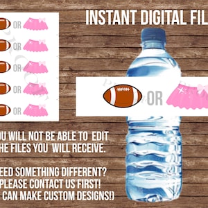 Touchdowns oder Tutus Wasserflaschenetikett: Gender Reveal Party Decor (Digitaler Download)