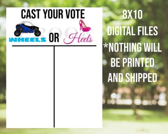 Wheels or Heels Gender Reveal Sign: UTV Vote, 8x10 (Digital Download)