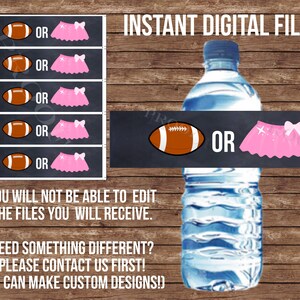 Touchdowns oder Tutus Gender Reveal Wasserflaschenetikett (digitaler Download)
