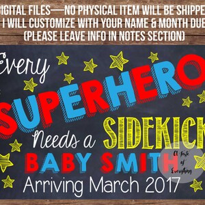 Pregnancy announcement DIGITAL FILES Customized with your info every superhero needs a sidekick brother sister dog cat photo prop