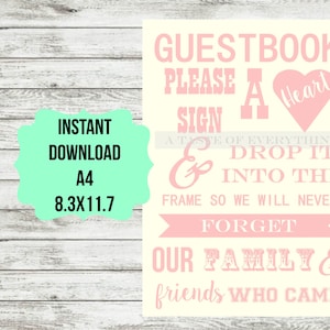 8.3 x11.7 A4 Pink and ivory Guestbook please sign a heart INSTANT DOWNLOAD Printable wedding  alternative guestbook friends family