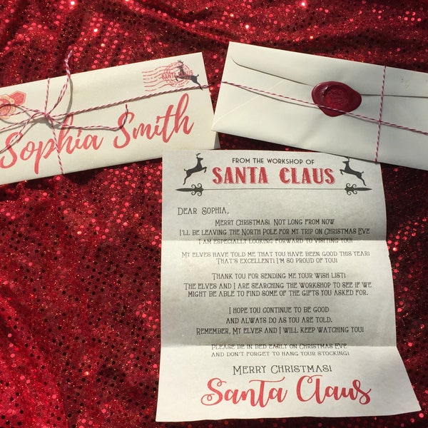 Fully customized Letter from Santa Claus with Peppermint scent & glitter! Elf letter, Christmas. PRINTED Gift kids, gift toddler preteen