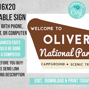 National Park Sign: Editable Forest Decor (Digital Download)