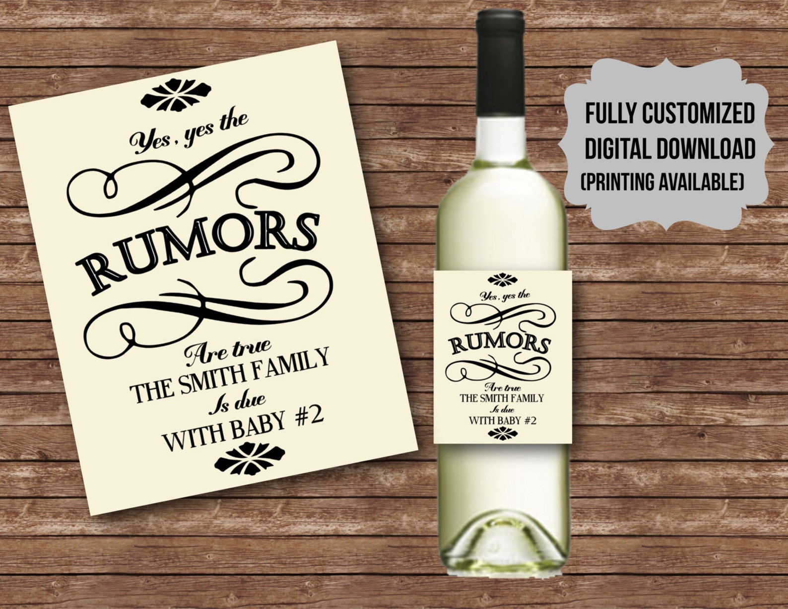 Pregnancy announcement wine bottle label baby DIGITAL Etsy