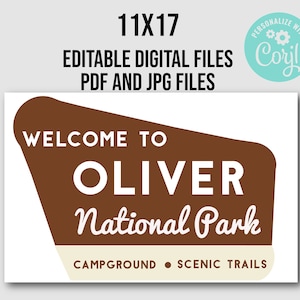 National Park Sign: Editable Woodland Theme (11x17) (Digital Download)