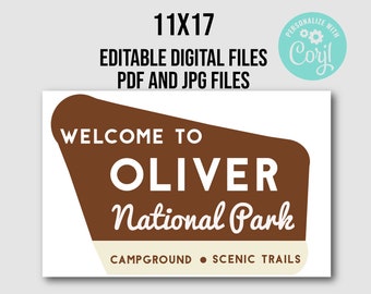 11x17 National Park Sign: Editable Woodland Theme (Digital Download)