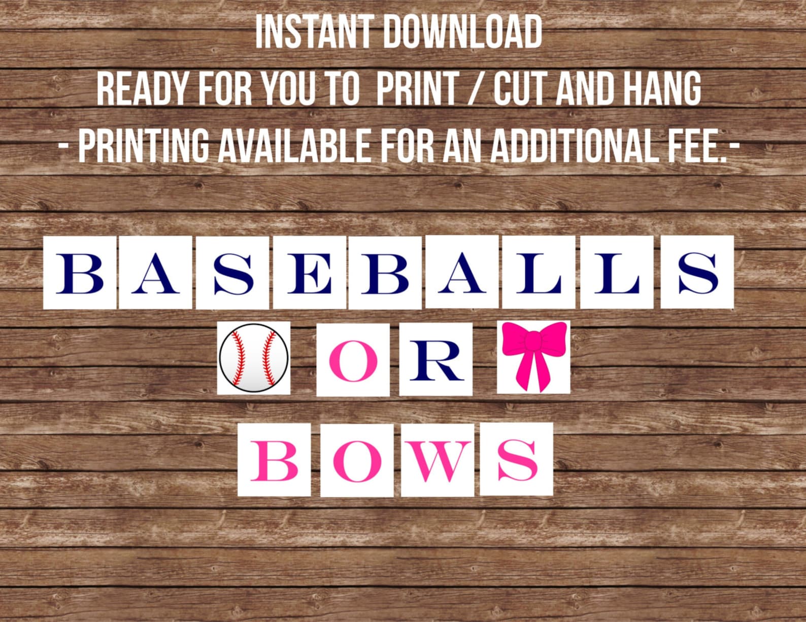 Baseballs or Bows PRINTABLE Banner Garland INSTANT DOWNLOAD Etsy