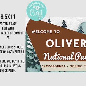 8.5x11 National Park sign editable National forest national park, Woodland theme  birthday party, bridal shower, couple shower vbs