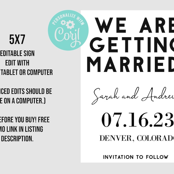 We are getting married save the date PRINTABLE - download funny casual customizable invitation corjl template modern black and white