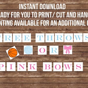 Free Throws or Pink Bows Banner: Gender Reveal Party Decor (Digital Download)