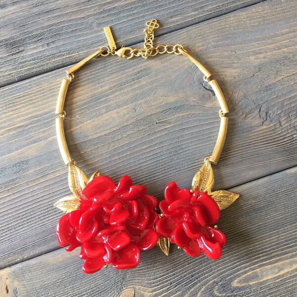 26 Oscar de la Renta red  flower ，Crystal Necklace ,  Earrings, Candy Color Earrings, Earrings, Statement Wedding Bridesmaid