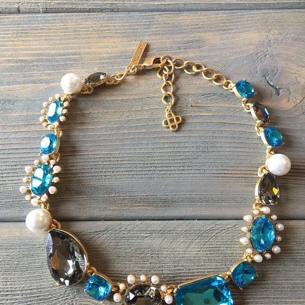 Oscar de la Renta Cristal bleu pendant, collier en cristal, collier collier couleur bonbon, déclaration demoiselle d'honneur de mariage