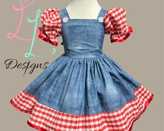 Cow Print Denim Dress for Girls – Farm Theme Birthday Outfit – Western Toddler Dress – Handmade Boutique Clothing