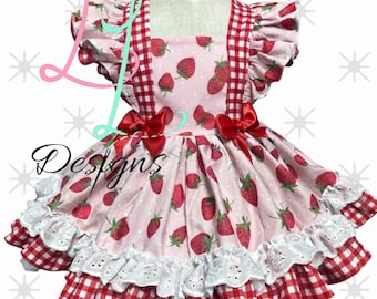 Strawberry Dress Toddler Girl • Gingham Ruffle Dress • Boutique Strawberry Outfit • Pink Fruit Dress • Summer Birthday Dress • Handmade