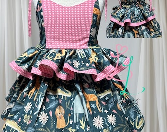 Safari dress, jungle print dress, zoo animals dress, Princess dress, birthday outfit, wild and cute, wild one dress,