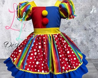 Clown Birthday Dress • Rainbow Circus Outfit • Polka Dot Party Dress • Girl’s Carnival Costume • LL Designs Boutique Clothing