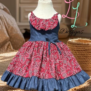 Girl bandana print dress, country western Princess dress, rodeo,  cowgirl dress, Farm Birthday girl party, state fair, country, barn party,