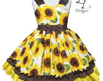 Handmade Sunflower Ruffle Dress: Rustic Harvest Cotton, Sizes 12M-14