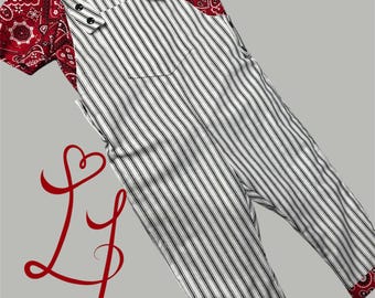 Unisex Train Conductor Outfit – Bandana Top & Stripe Overalls – Boy or Girl Railroad Birthday Clothing Set