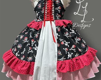 Handmade Pirate Birthday Dress: Red, Black, & Skull Nautical Outfit