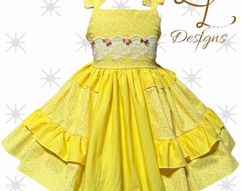 Rose Garden Princess Dress, Golden Charm Dress – Fairytale Inspired, Golden Rose Twirl Dress, Enchanted Ruffle Dress, Ballroom Yellow Dress