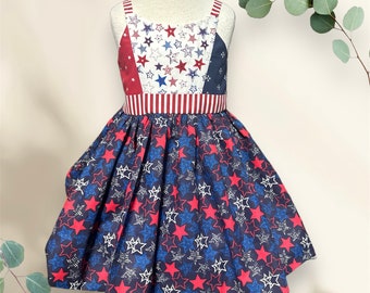Patriotic Girls Dress: Red White Blue Stars, 4th of July Party