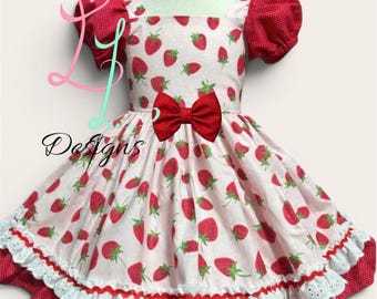 Strawberry red Dress, Strawberry Picnic Dress, Berry Sweet Twirl Dress, Berry Patch Princess Dress, summer party, puff sleeves