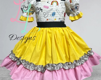 Girls Pencil Dress • Back to School Outfit • First Day Dress - Back to School Pencil Dress - Notebook Paper Top Dress