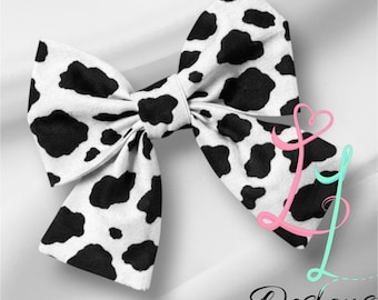 Cow print hair Bow, Western  Boutique Bow – 5 Inch Handmade Hair Bow, Bandana Hair Bow