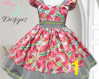 Watermelon Birthday Dress: Striped Accents, Party Princess Dress