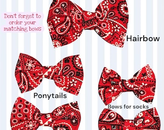 Made to Match Hair Bows, Matching Fabric Bow Set: Hair, Sock, Shoe - Safety Pin Back