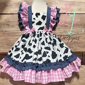 Cowgirl dress, country dress, western dress, cow and bandana print. Pageant, pinafore dress. rodeo,  birthday dress princess , state fair