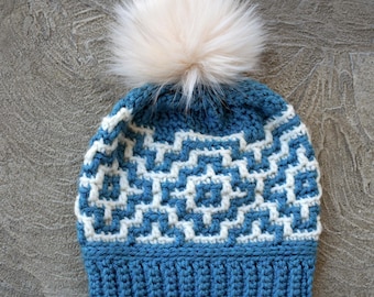 Crochet Mosaic hat - READY TO SHIP. Lightweight - Perfect for cool Fall/Winter Days. Fits teen/adult women average size 20-22.5 inch head.