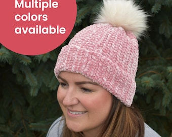 Faux Velvet Beanie. Super soft & thick perfect for winter time. Charcoal Grey. READY TO SHIP. Fits teen/adult women average 21-23 in.