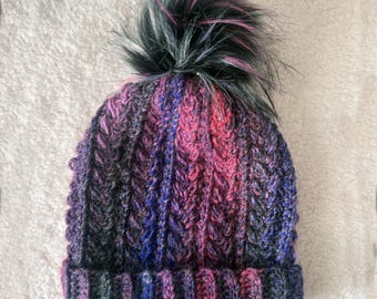 Snowy Wheat Winter Beanie. Super soft & perfect for winter time. Fits teen/adult small  19-21.75 in. Winter Hat for women. Vivid Violet