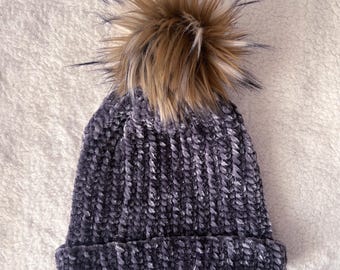 Faux Velvet Beanie. Super soft & thick perfect for winter time. Charcoal Grey. READY TO SHIP. Fits teen/adult women average 21-22.5 in.