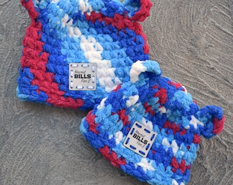 Newest Bills Fan Bear hats made in baby sizes (0 -3 months) & (3-6 months) Made from super soft and thick yarn perfect for winter time.