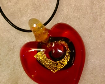 Red Dichroic Heart Glass Pendant