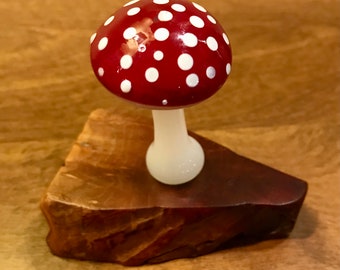 Glass Mushroom Sculpture on Manzanita Wood