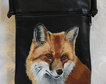 Custom Hand Painted Leather Crossbody Purse with Portrait of YOUR Pet