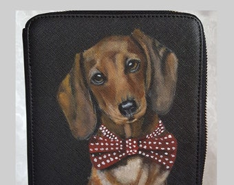 Custom Jewelry Organizer Portfolio Vegan Leather Hand Painted with a Portrait of YOUR Pet