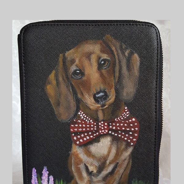 Custom Jewelry Organizer Portfolio Vegan Leather Hand Painted with a Portrait of YOUR Pet