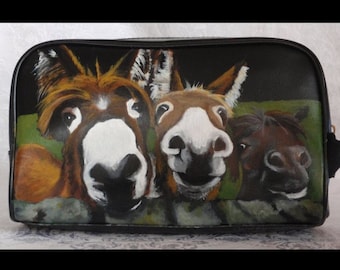 Mens Dopp Kit Vegan Leather Hand Painted with 'The Three Amigos'