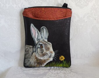 Cork Crossbody Bag with hand painted portrait of Maxine the bunny