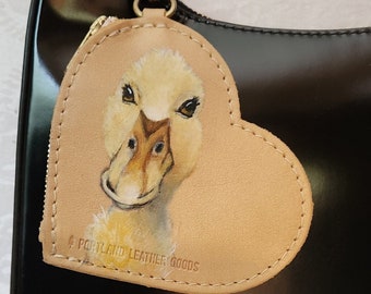 Custom Painted Heart Shaped Leather Pouch Coin Pouch Hand Painted with Your Pet(s) Portrait